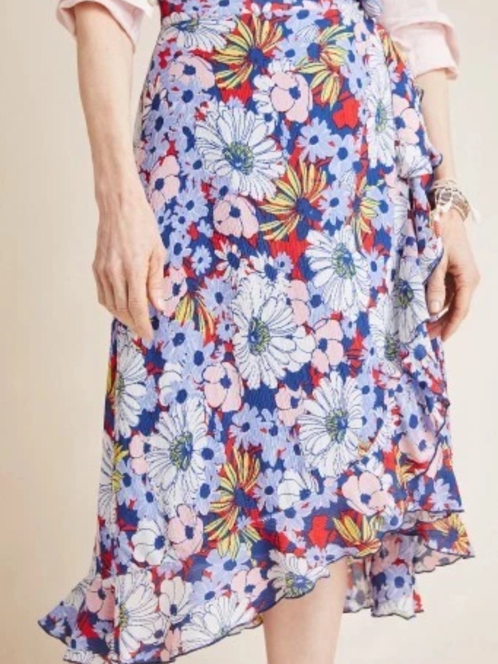 Maeve Blue Floral Asymmetrical Wrap Skirt - Picture 1 of 9